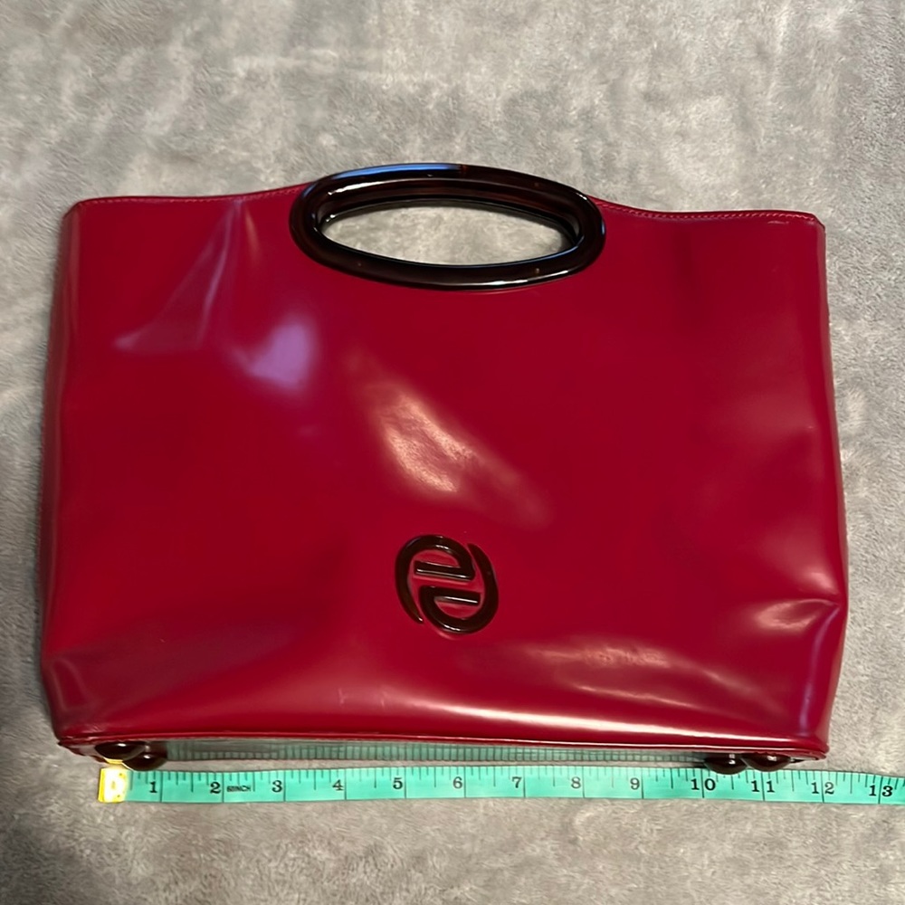 Red Patent Tote Bag with Top Handle